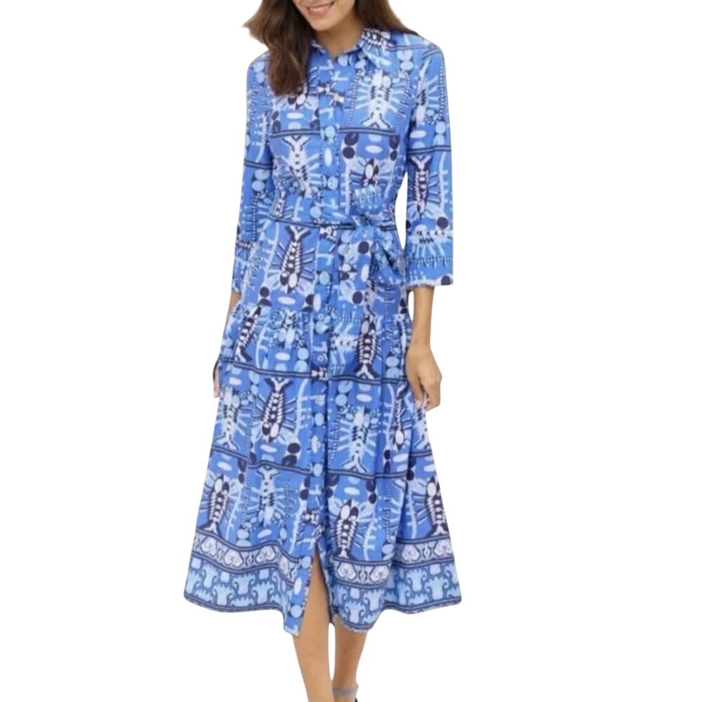 Jude Connally Sutton Stretch Shirt Dress Belted Midi Cotton Stretch Size S